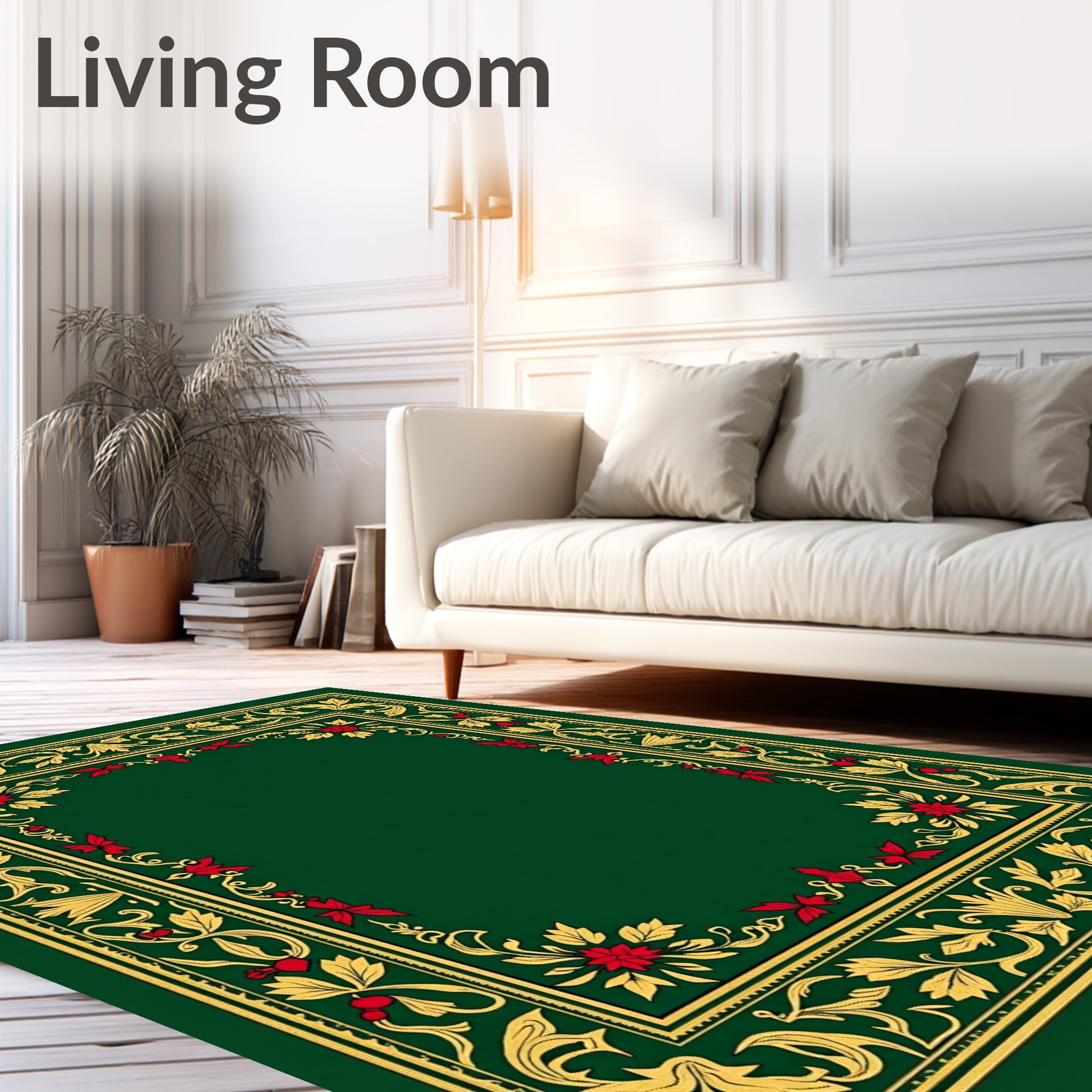 Vintage Gold Red Floral Border Rug