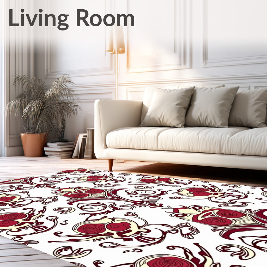 Crimson Skull Baroque Floral Rug