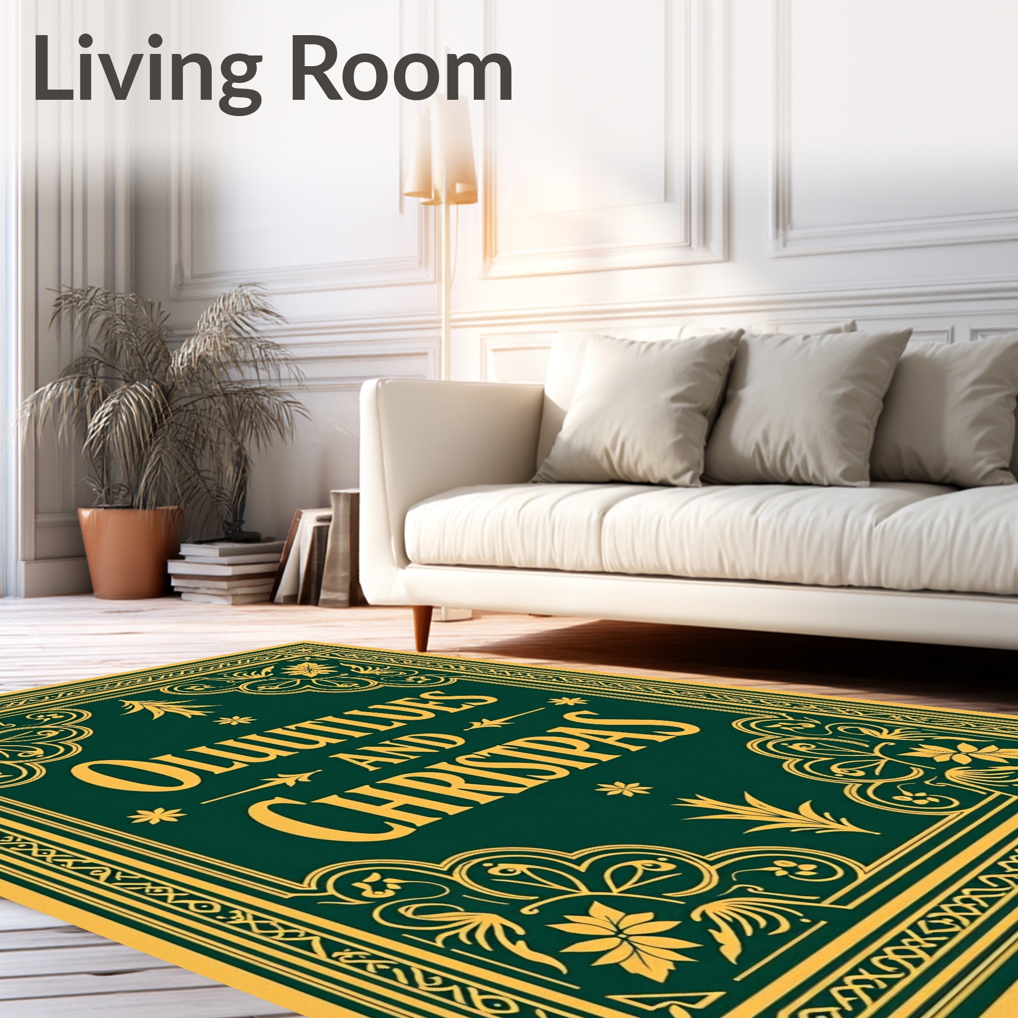 Emerald Gold Floral Scrollwork Medallion Rug