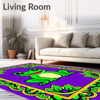 Happy Green Frog With Yellow Border Rug
