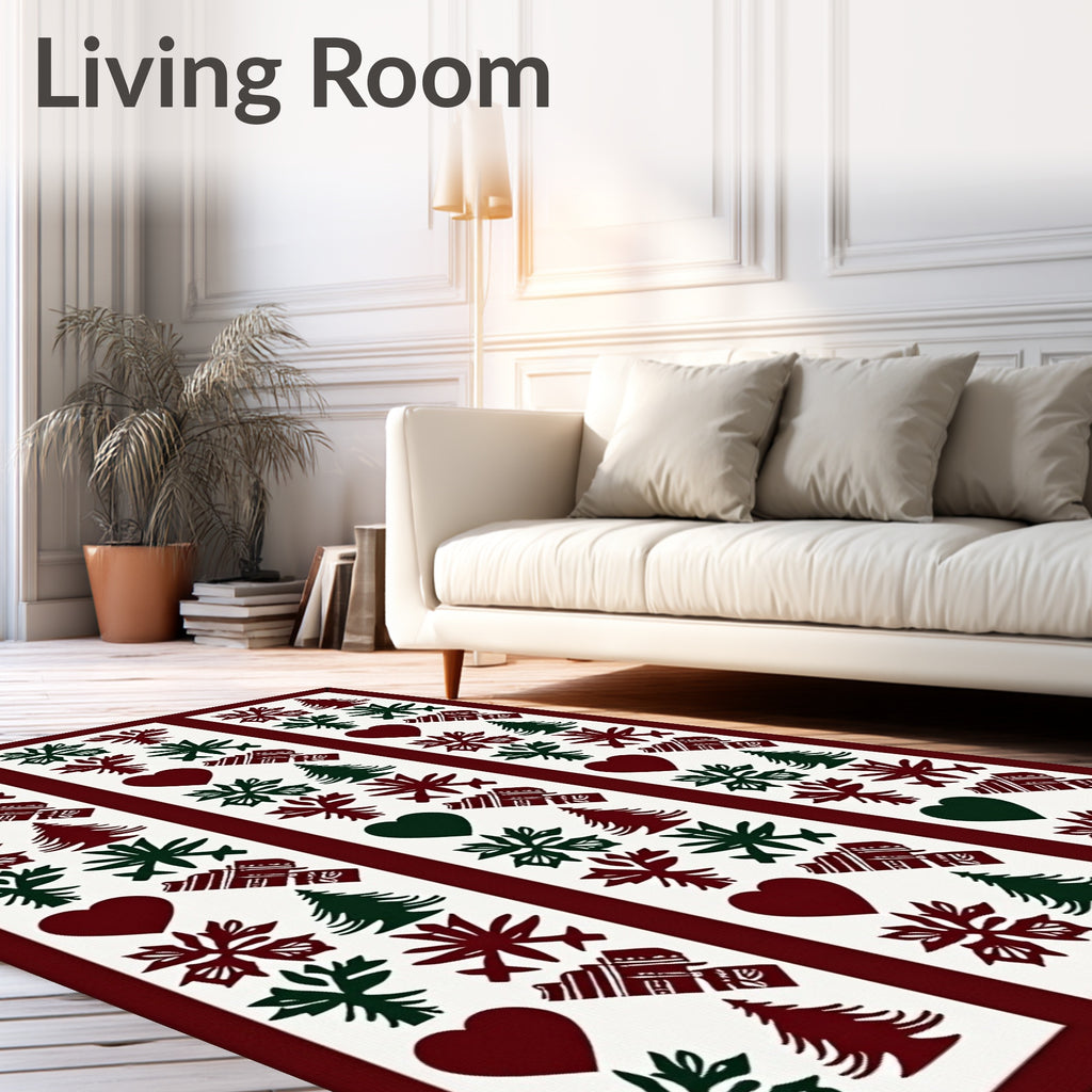 Maroon Forest Icons Stripe Rug