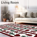 Maroon Forest Icons Stripe Rug