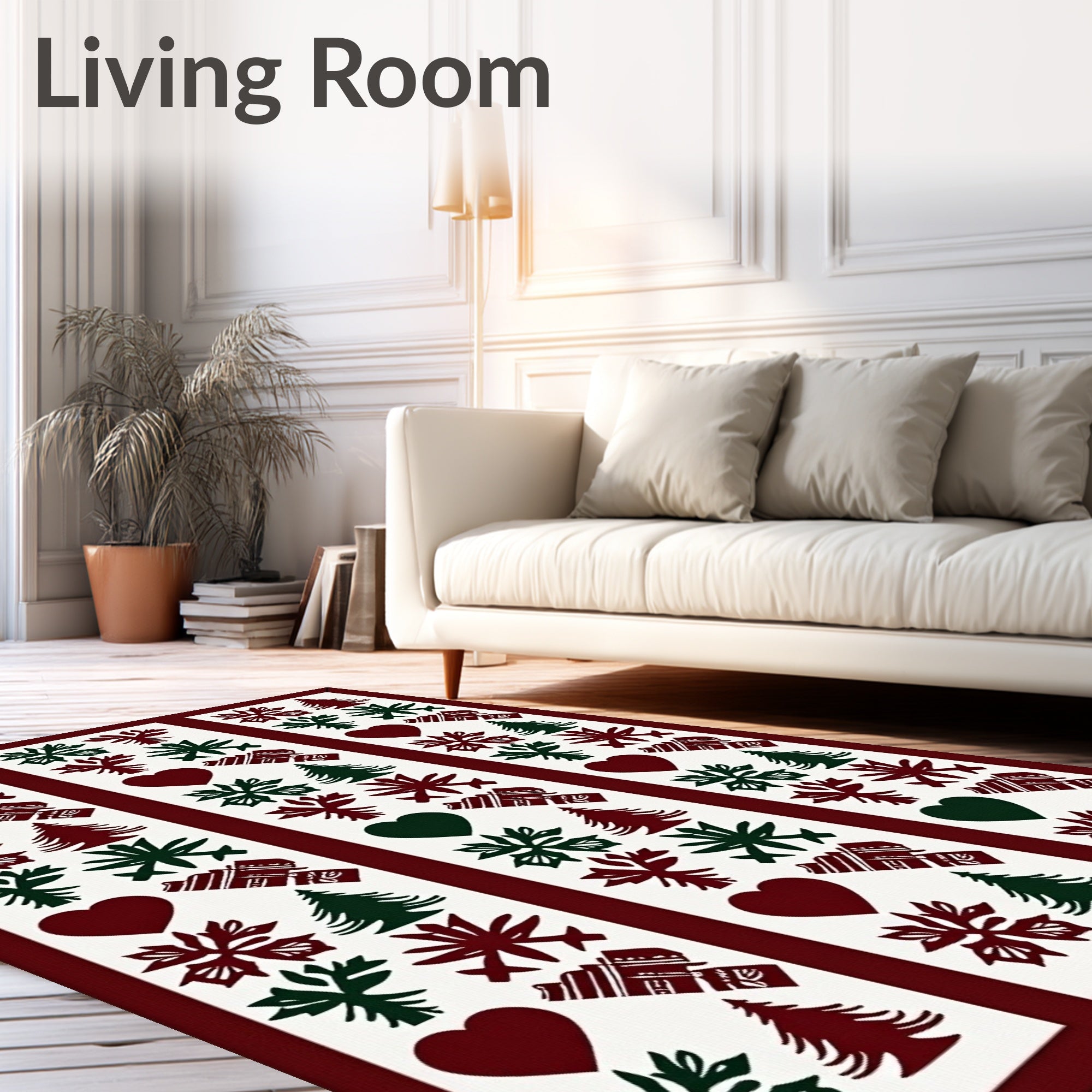 Maroon Forest Icons Stripe Rug