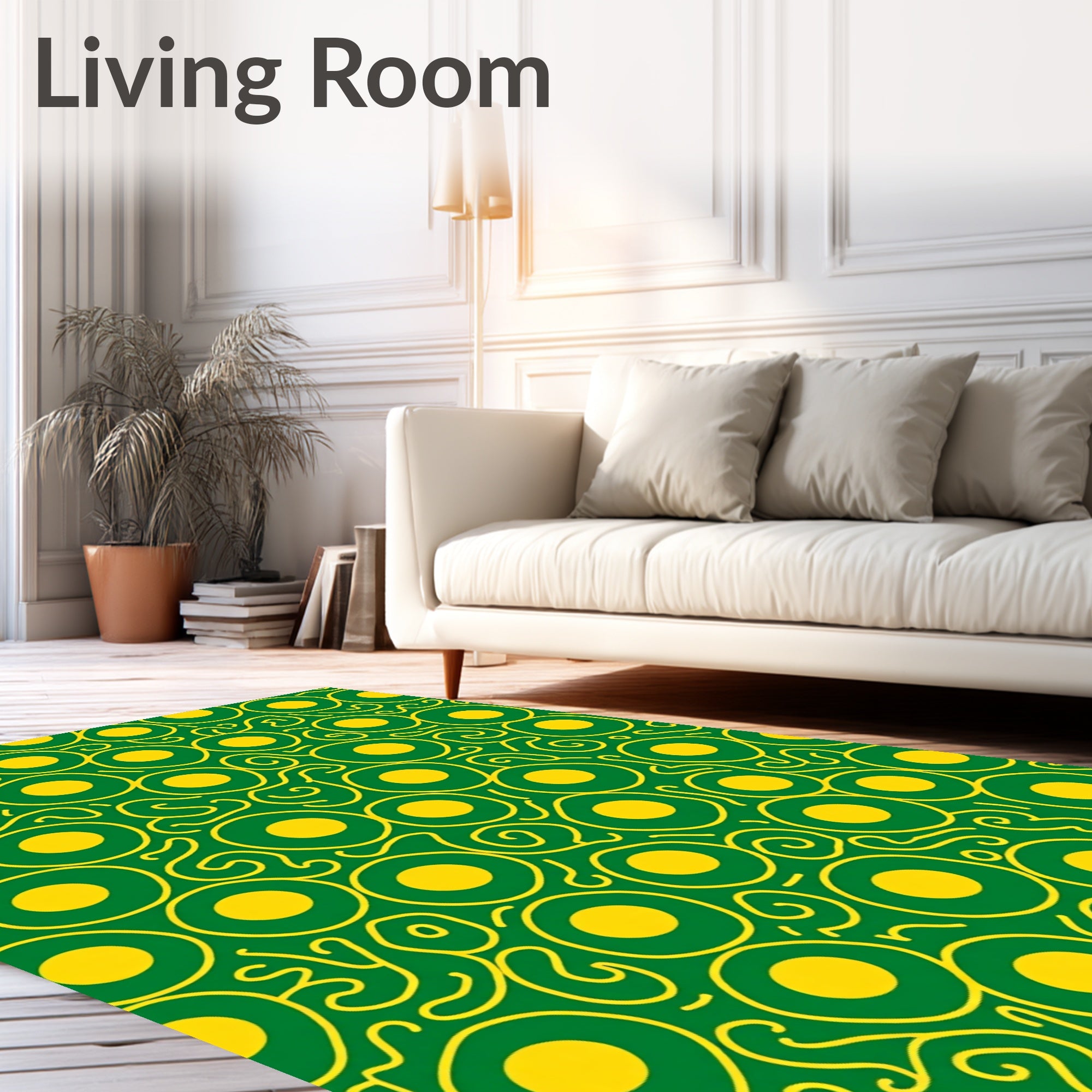Green Yellow Organic Circles Swirl Rug