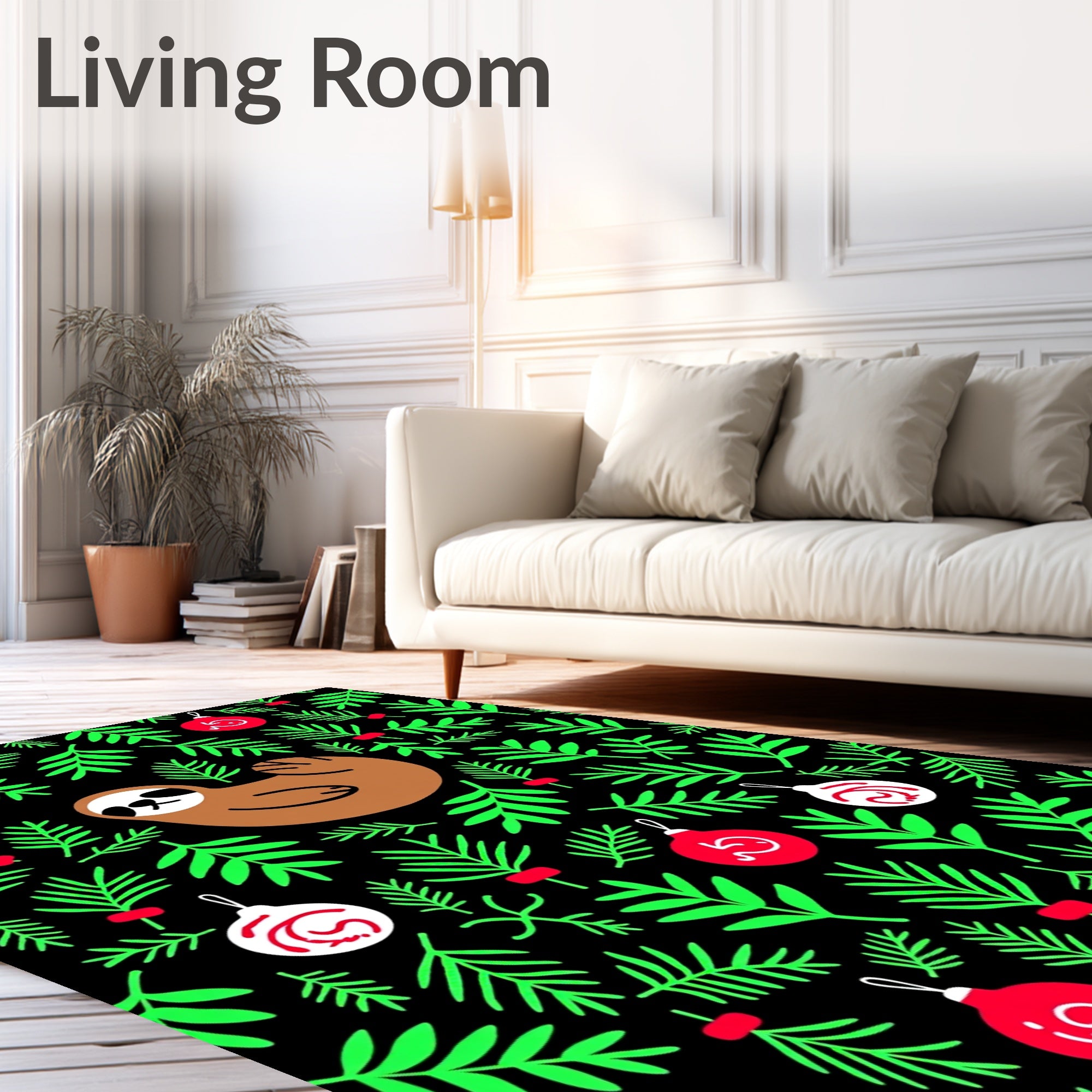 Cute Sloth and Red Ornaments Garden Rug