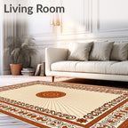 Ornate Sunburst Medallion Brown Border Rug