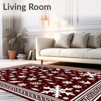 Deep Red Snowflake Winter Wonderland Rug