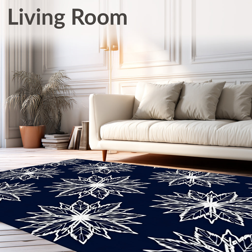 White Leafy Starburst Navy Rug