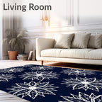 White Leafy Starburst Navy Rug