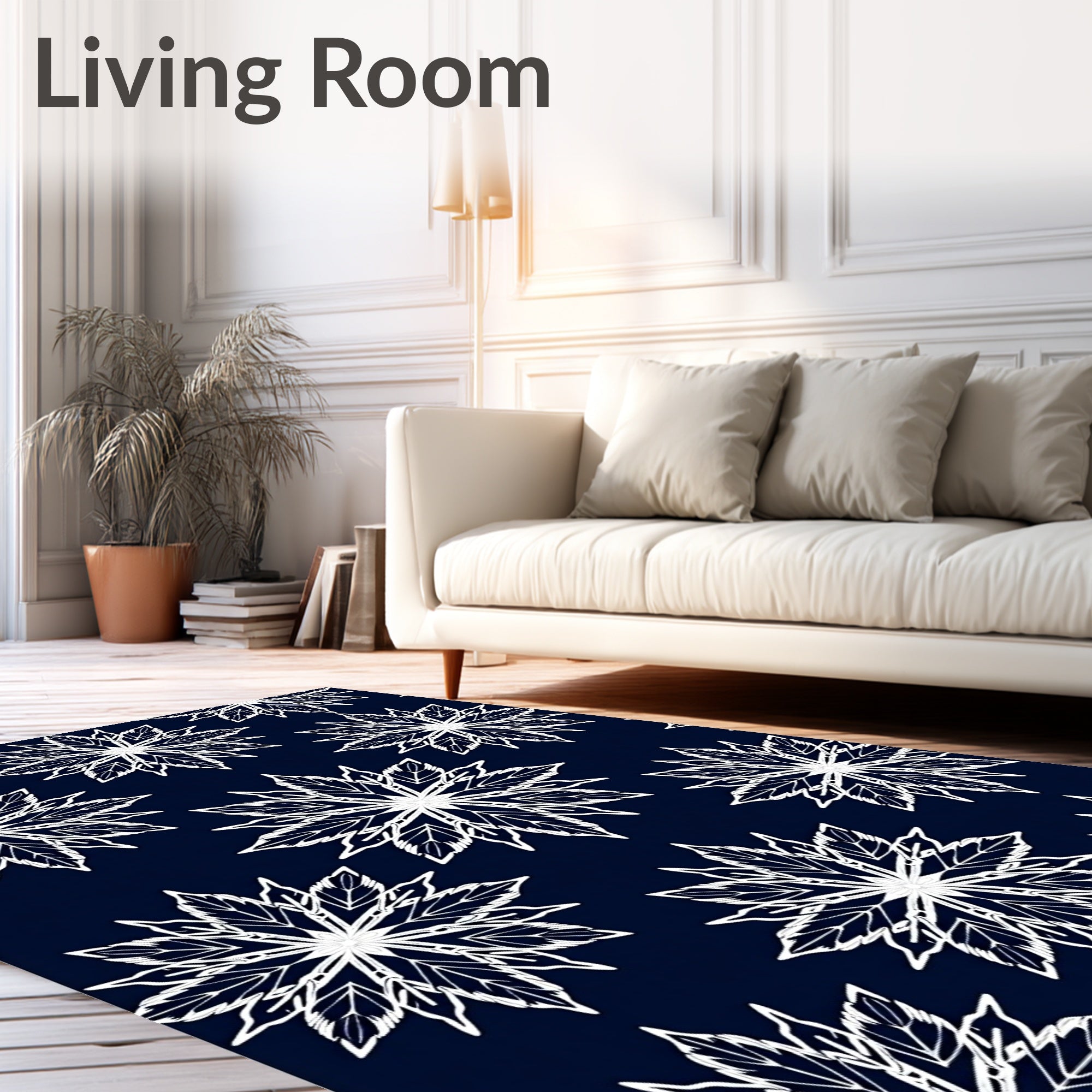 White Leafy Starburst Navy Rug