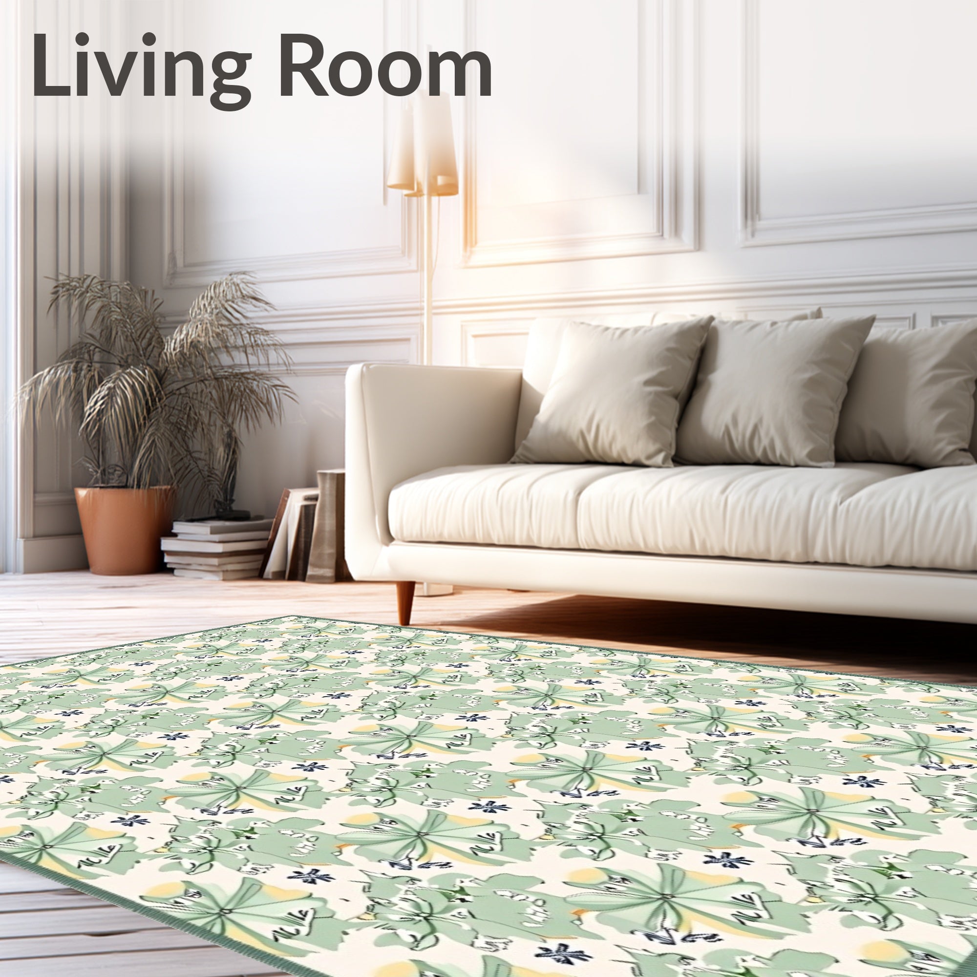 Light Green Abstract Floral Meadow Rug