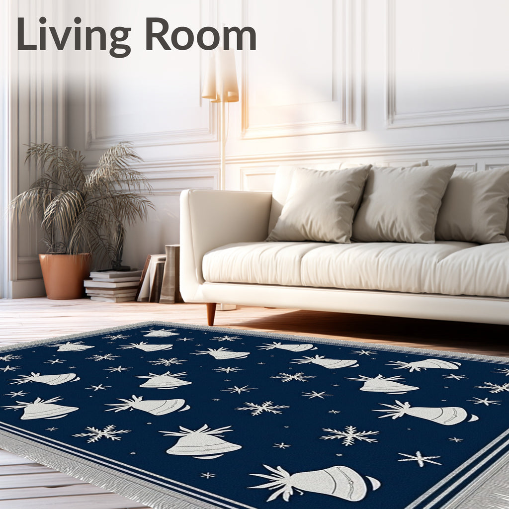 Navy White Bell Snowflake Repeat Rug
