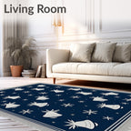Navy White Bell Snowflake Repeat Rug