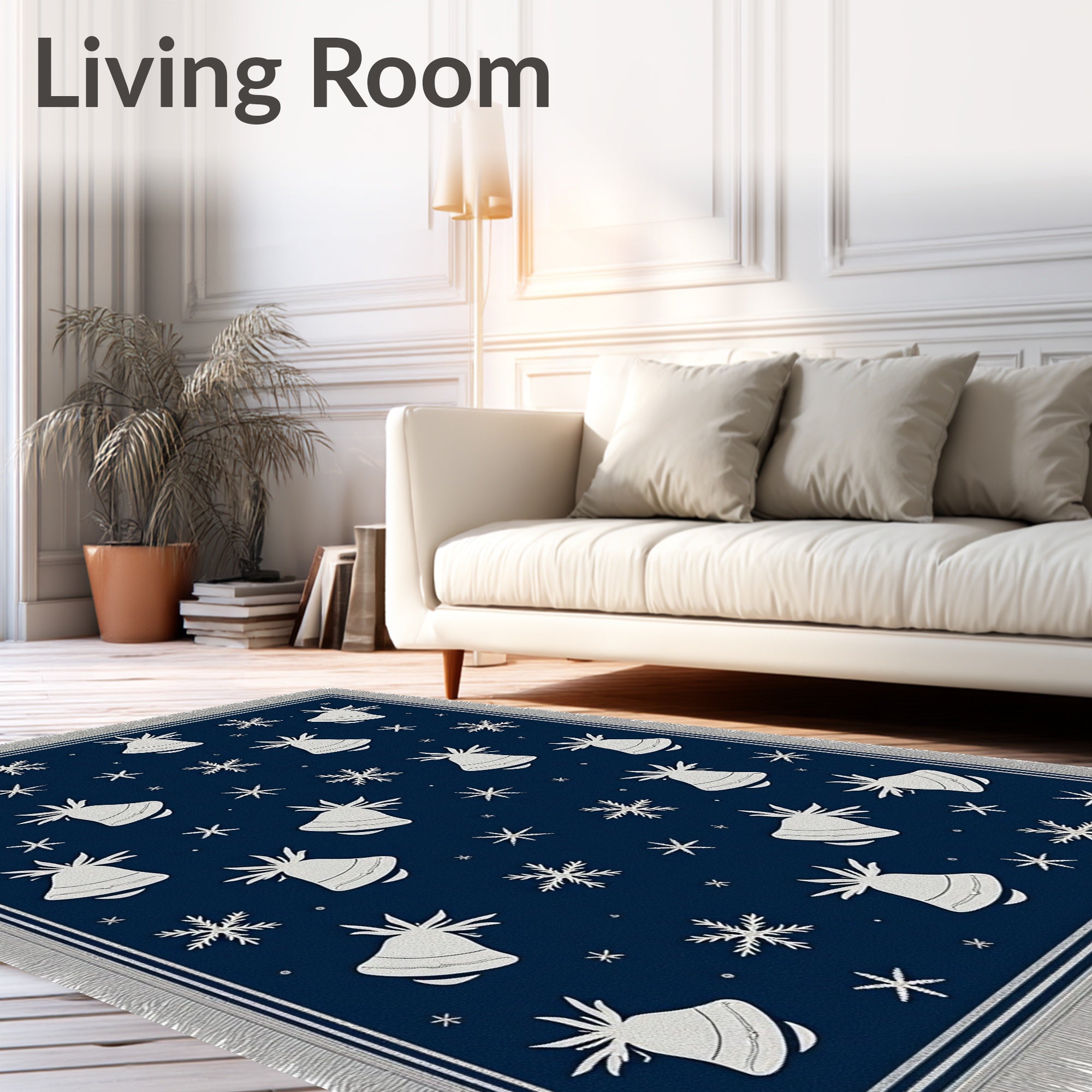 Navy White Bell Snowflake Repeat Rug