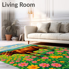 Brown Cow Pink Yellow Floral Meadow Rug