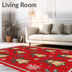 Gold Bell Sprig Snowflake Red Rug
