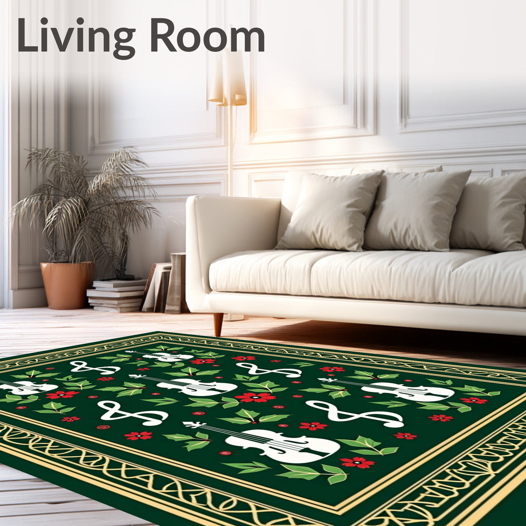 Orchestral Harmony Green Violin Floral Rug