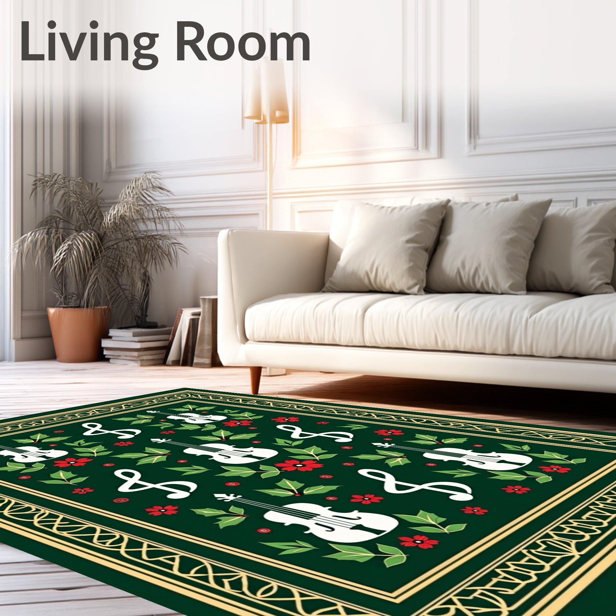 Orchestral Harmony Green Violin Floral Rug