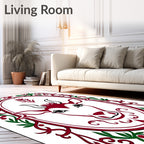 Crimson Deer Oval Folk Art Rug