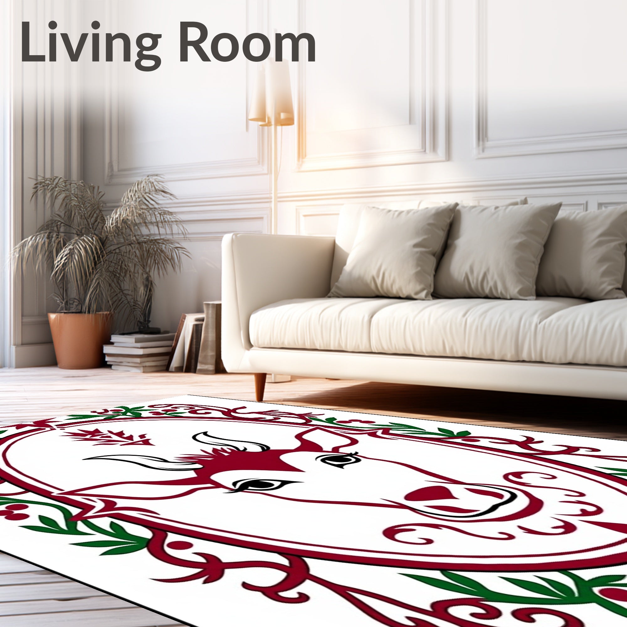 Crimson Deer Oval Folk Art Rug