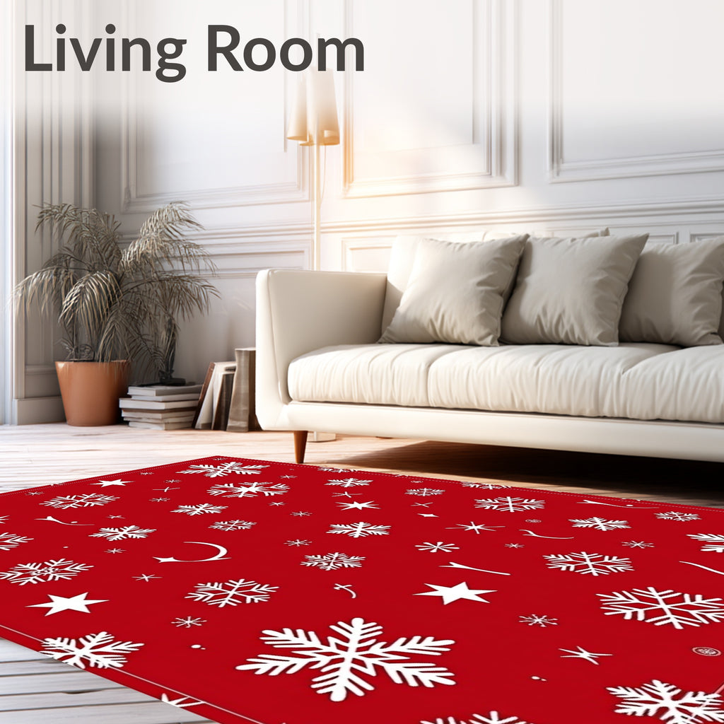 Red White Snowflake Winter Celebration Rug