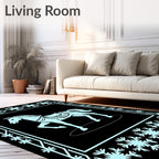 Light Blue Carousel Horse Snowflake Border Rug