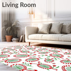 Whimsical Red Green Botanical Swirl Rug