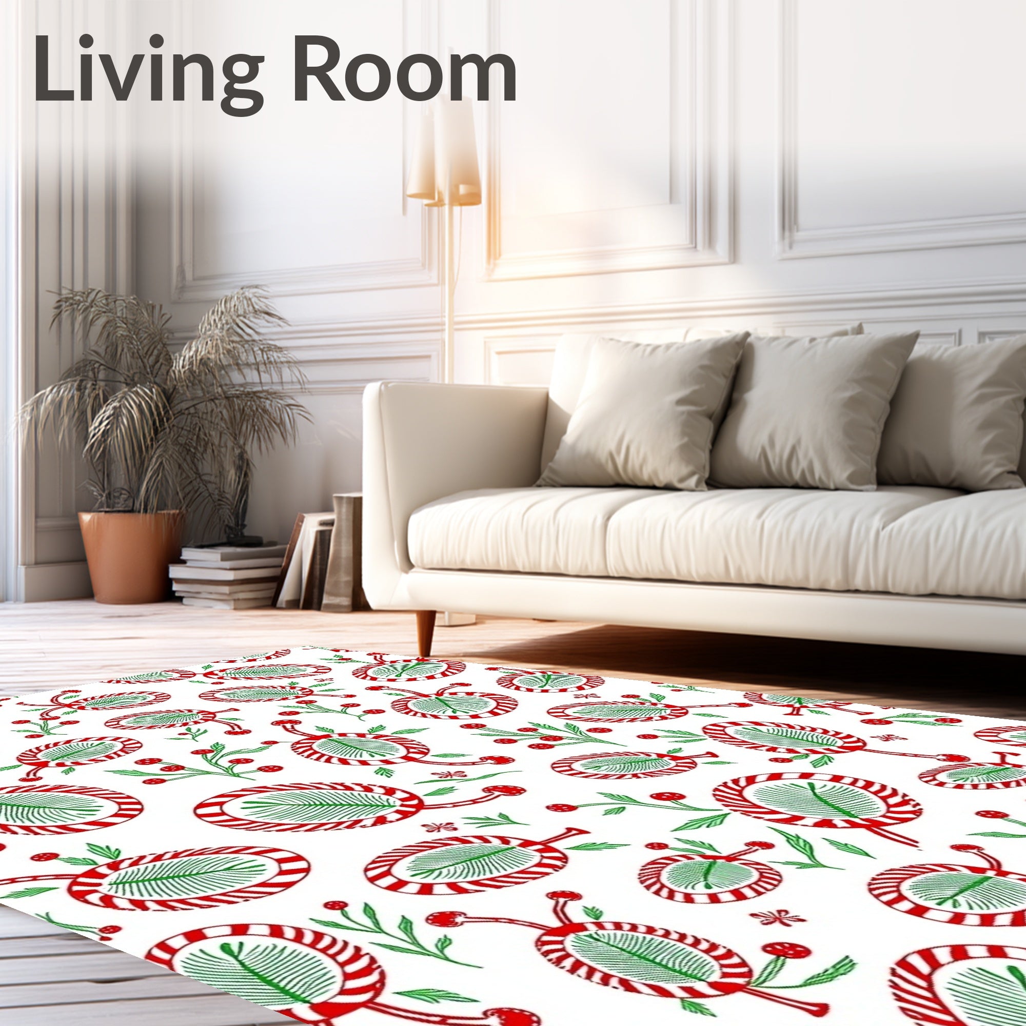 Whimsical Red Green Botanical Swirl Rug