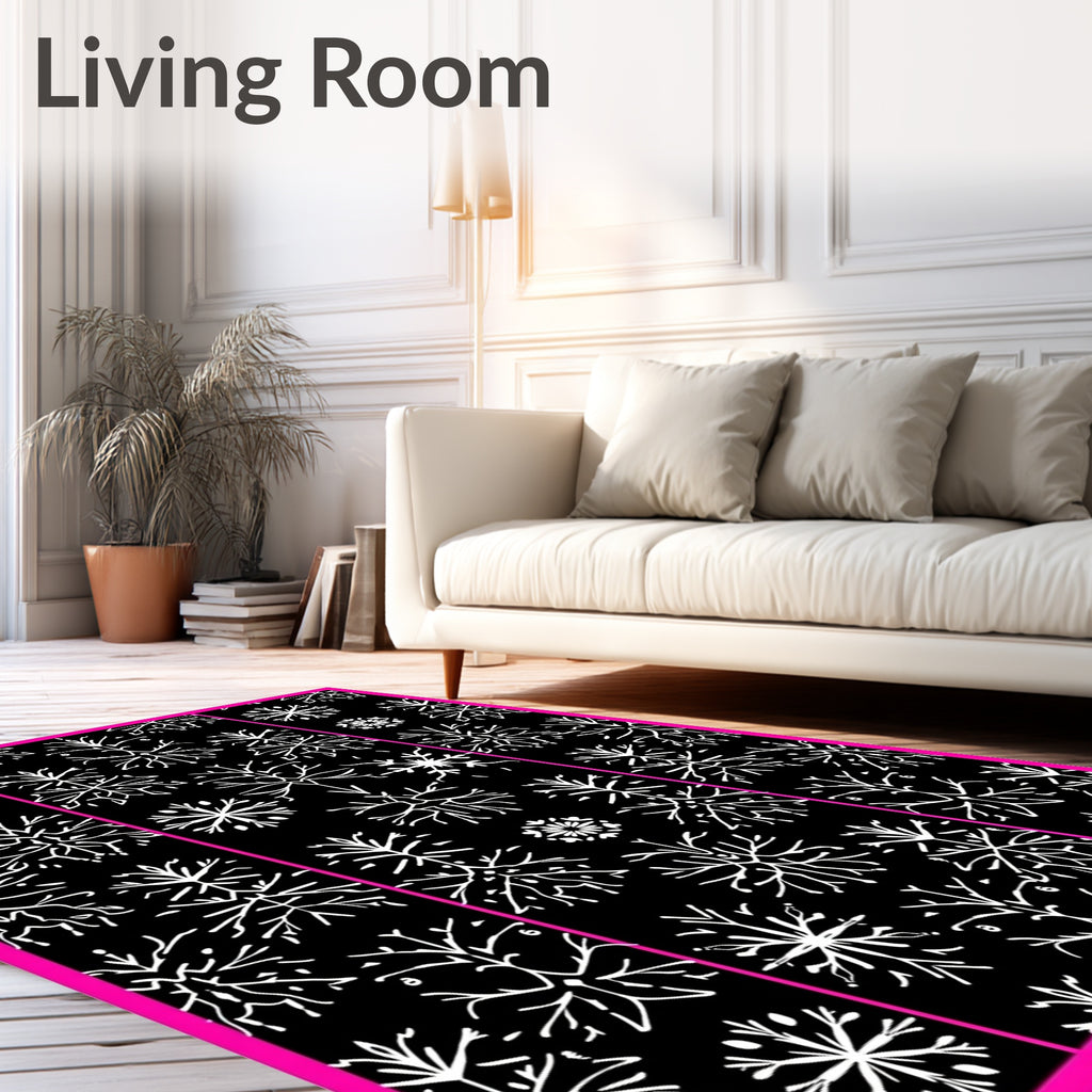 Black White Snowflake Tree Medallion Rug