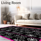Black White Snowflake Tree Medallion Rug