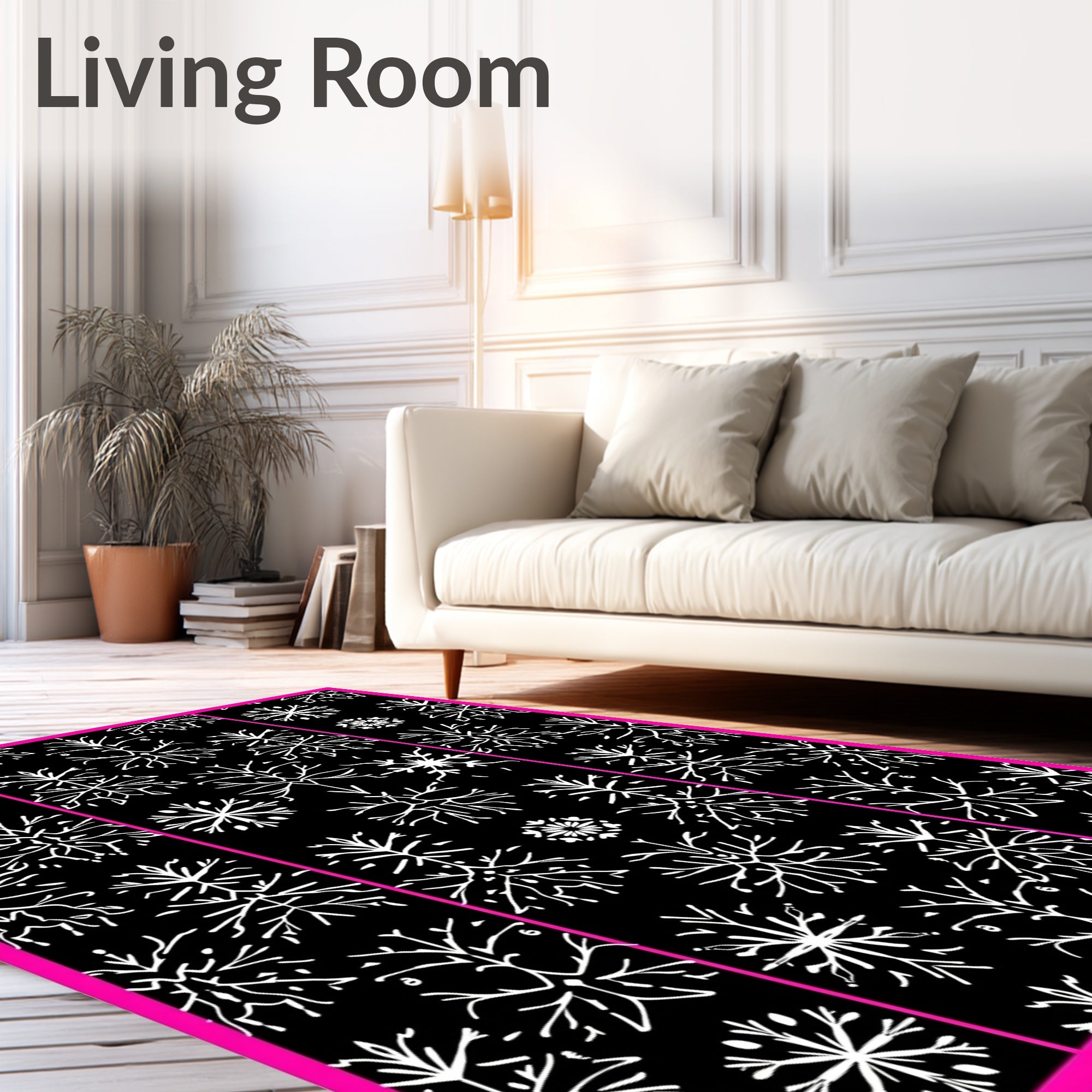 Black White Snowflake Tree Medallion Rug