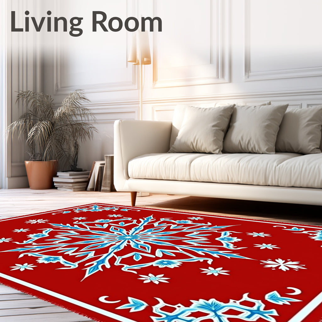 Crimson Snowflake Medallion Ice Blue Rug