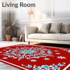 Crimson Snowflake Medallion Ice Blue Rug