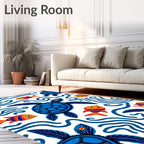 Blue Turtles Orange Striped Fish Rug