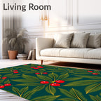 Emerald Green Holly Berry Sprigs Rug