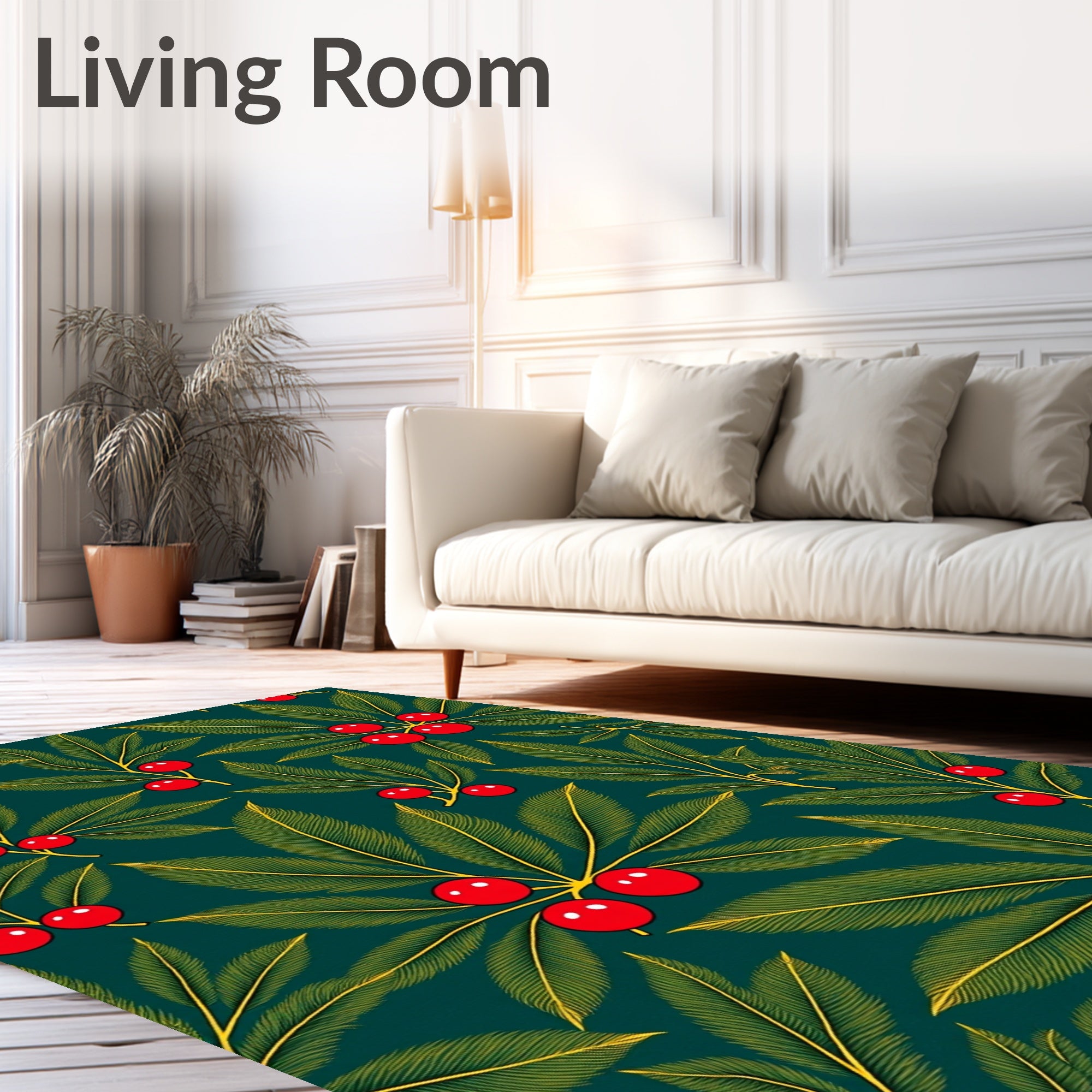 Emerald Green Holly Berry Sprigs Rug
