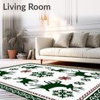 Green Dark Red Deer Snowflakes Border Rug
