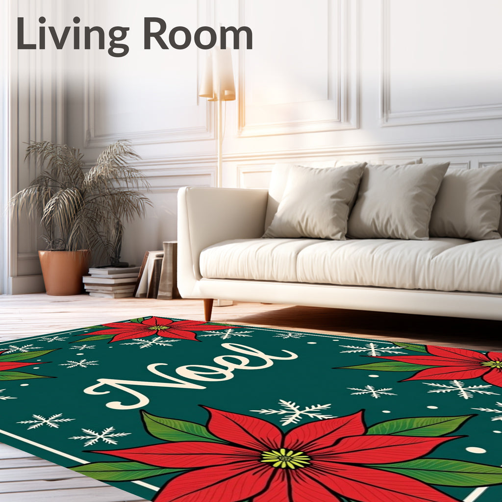 Red Poinsettia Snowflakes Noel Rug