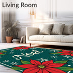 Red Poinsettia Snowflakes Noel Rug