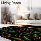 Green Pine Branches Red Berries Rug