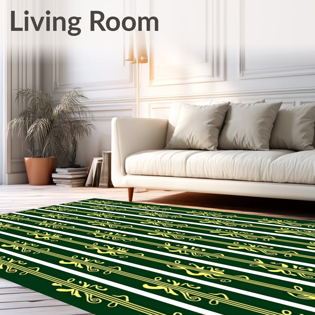 Emerald Gold Baroque Vertical Stripe Rug