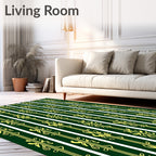 Emerald Gold Baroque Vertical Stripe Rug