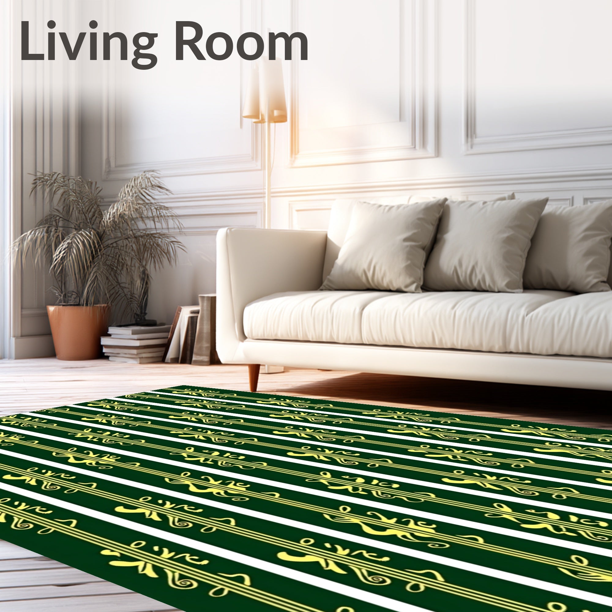 Emerald Gold Baroque Vertical Stripe Rug