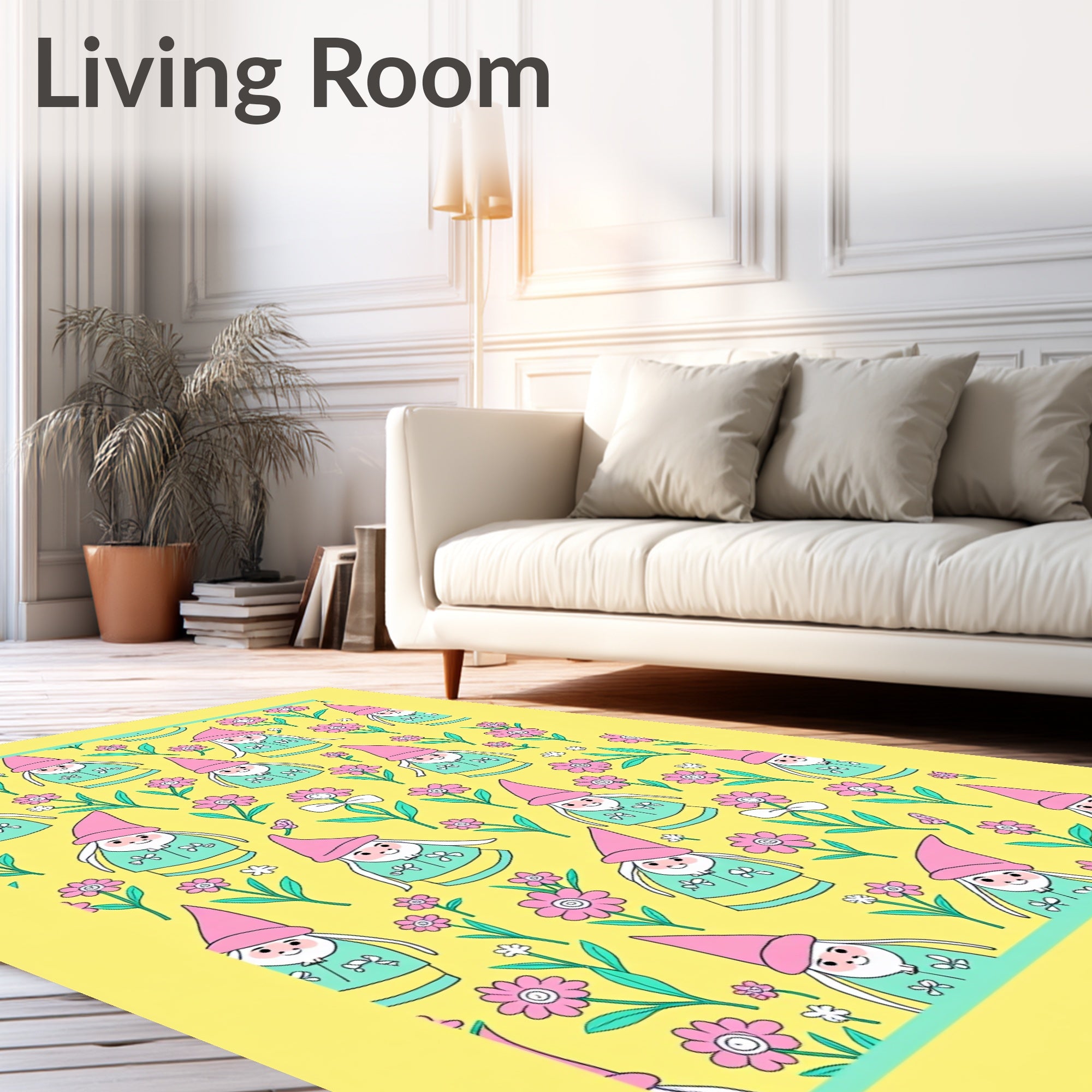 Whimsical Pink Gnome Floral Garden Rug