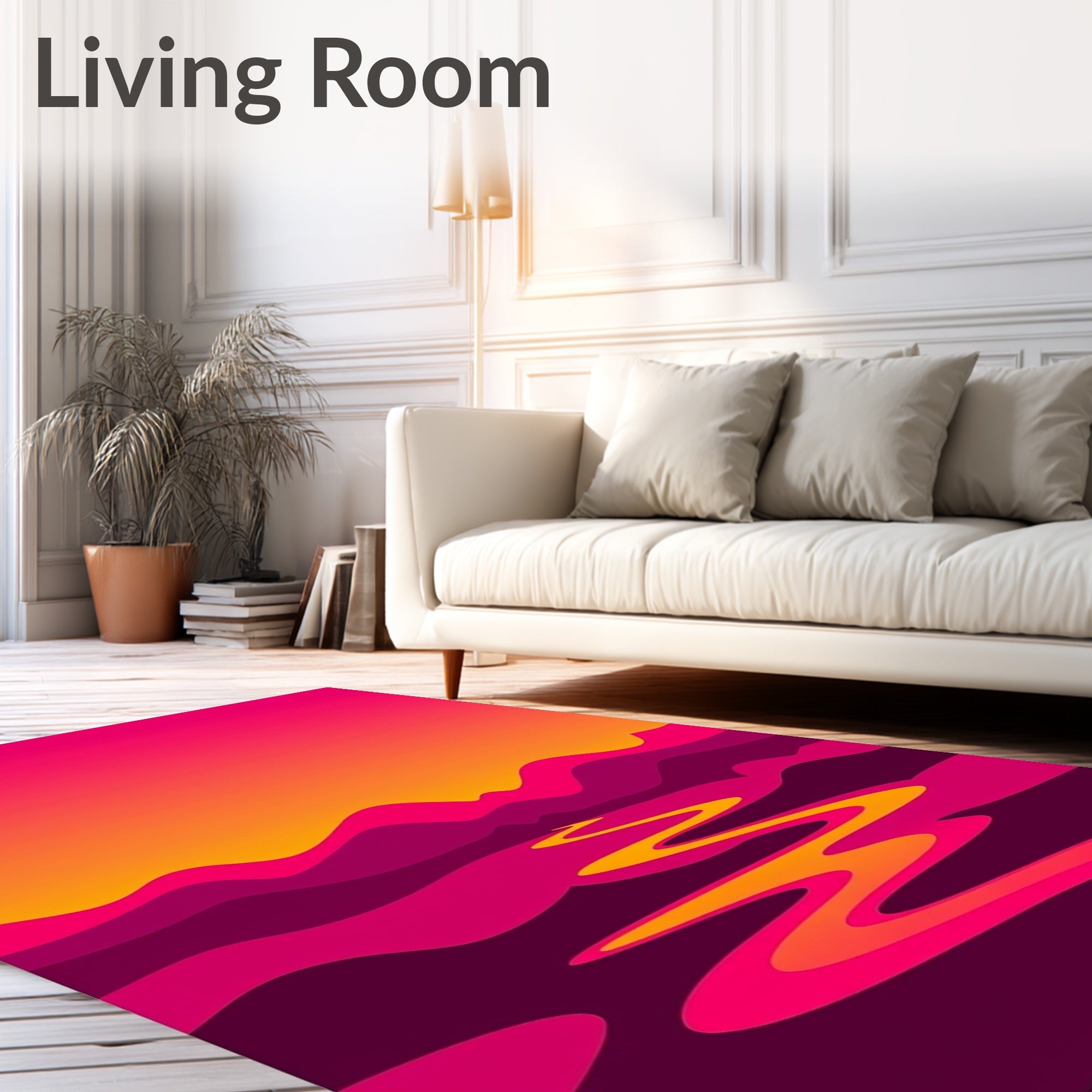 Vibrant Magenta Abstract River Landscape Rug