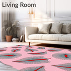 Pink Red Abstract Leafy Shapes Rug