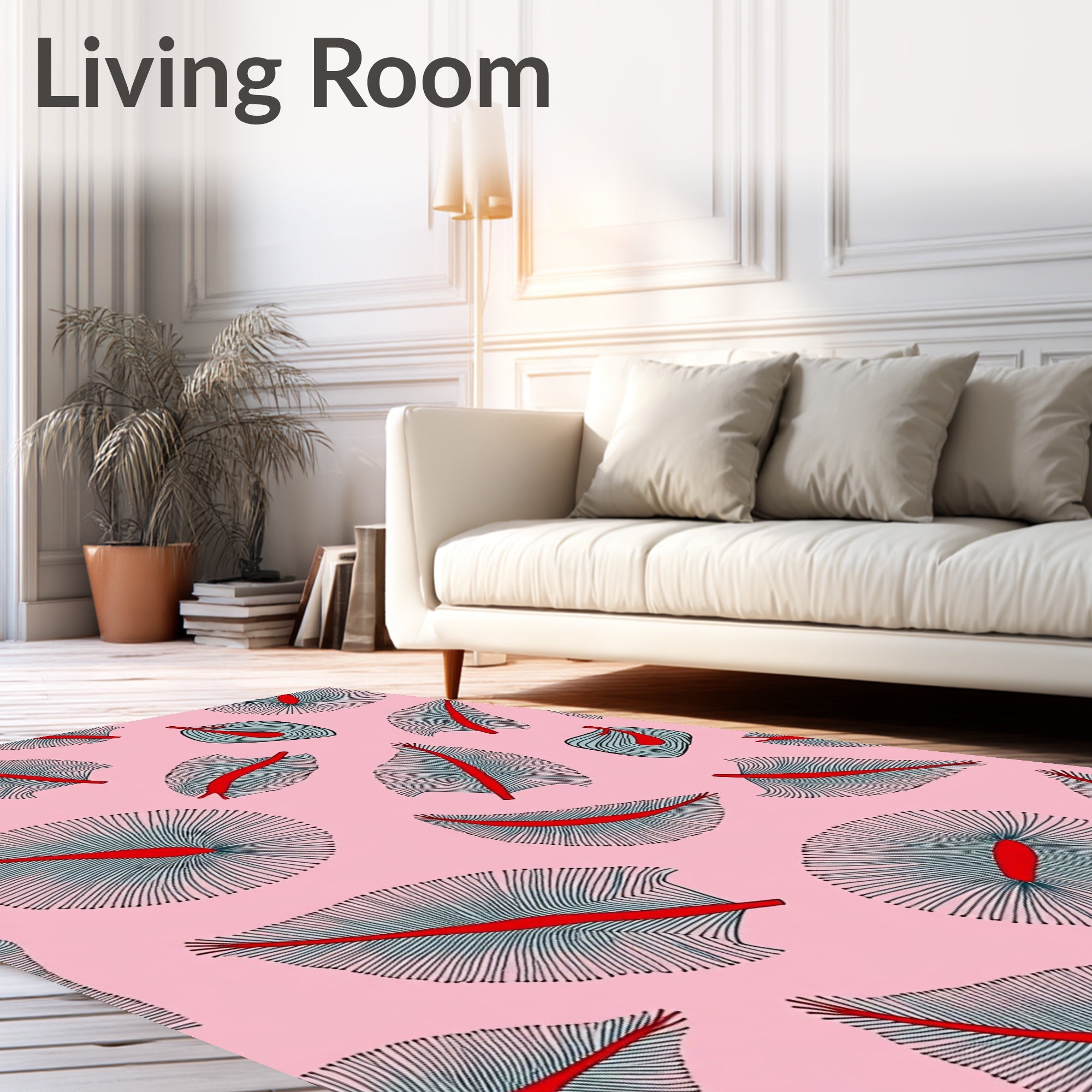Pink Red Abstract Leafy Shapes Rug