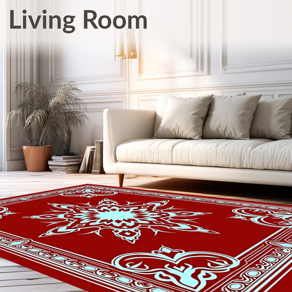 Ornate Red Cyan Starburst Medallion Rug