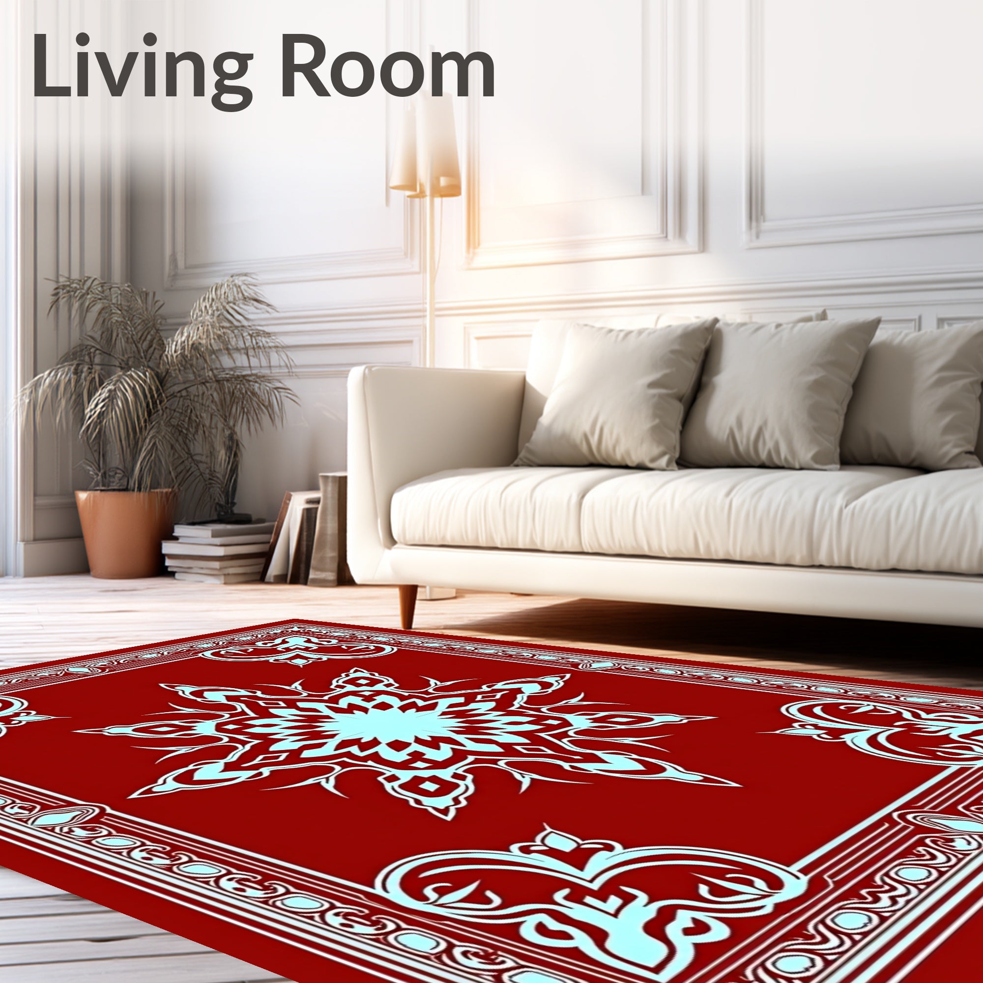 Ornate Red Cyan Starburst Medallion Rug