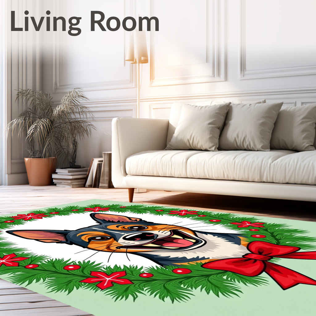Joyful Dog Wreath Red Bow Accent Rug